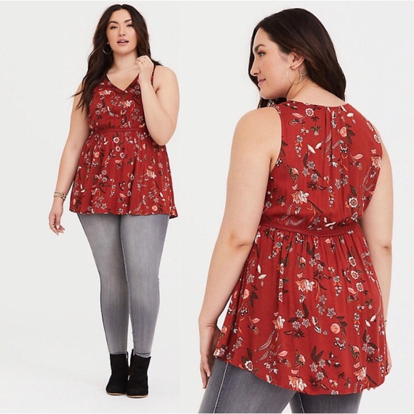 Torrid Ochre Floral Twill Babydoll Tunic Top 4X - Picture 6 of 16